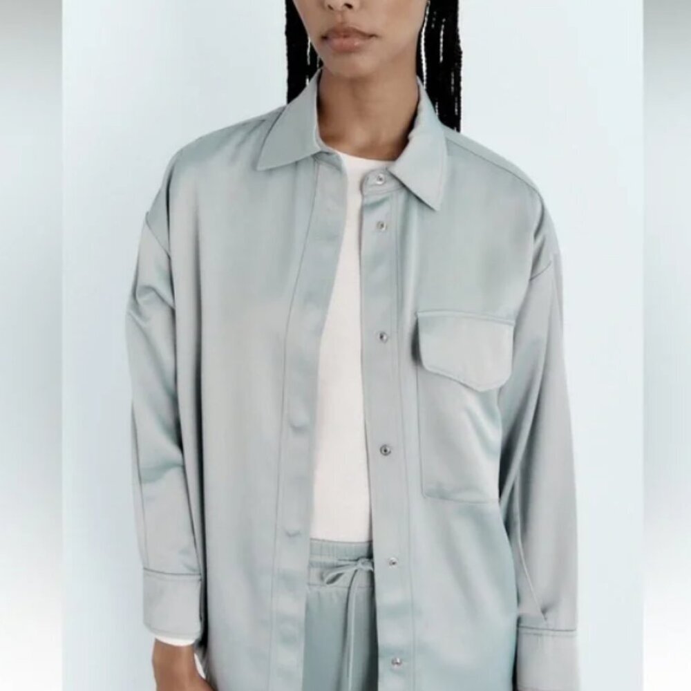 Zara Oversized‎ Satin Effect Over-shirt in Sea Green Size XS
